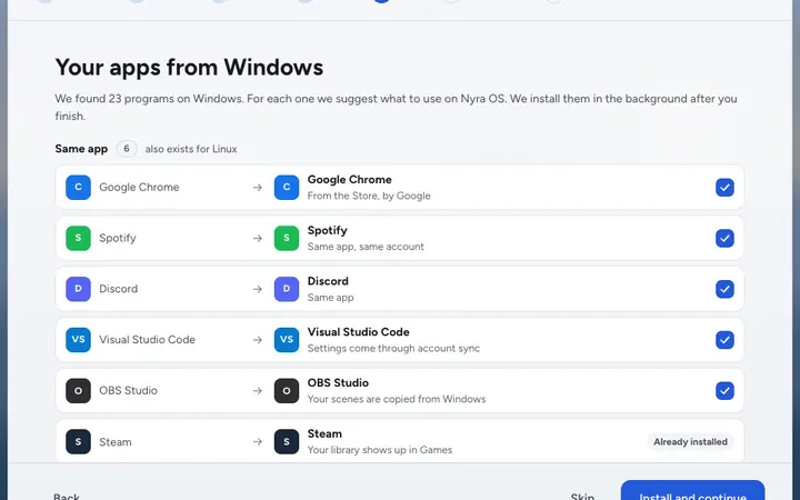 First start: programs found on Windows, with what to use on Nyra for each.